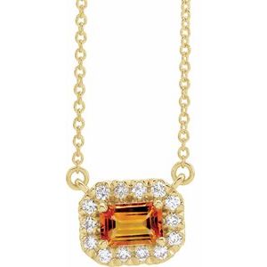 14K Yellow Gold 5x3 mm Natural Citrine & 1/8 CTW Natural Diamond Halo-Style 16" Necklace