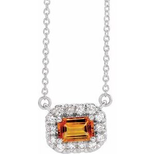 Sterling Silver 5x3 mm Natural Citrine & 1/8 CTW Natural Diamond Halo-Style 18" Necklace