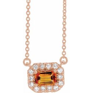 14K Rose Gold 5x3 mm Natural Citrine & 1/8 CTW Natural Diamond Halo-Style 16" Necklace