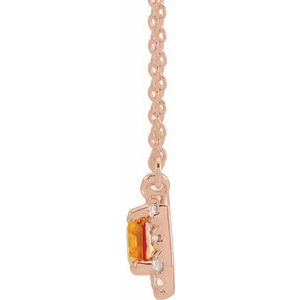 14K Rose Gold 5x3 mm Natural Citrine & 1/8 CTW Natural Diamond Halo-Style 16" Necklace