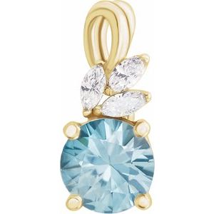 14K Yellow Gold Natural Blue Zircon & 1/10 CTW Natural Diamond Pendant