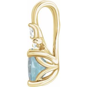 14K Yellow Gold Natural Blue Zircon & 1/10 CTW Natural Diamond Pendant