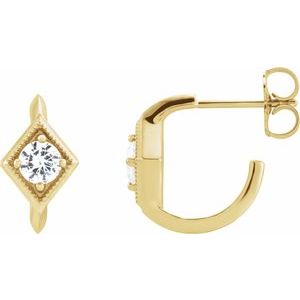 14K Yellow Gold Natural White Sapphire Geometric 13.58 mm Hoop Earrings