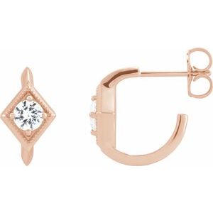 14K Rose Gold Natural White Sapphire Geometric 13.58 mm Hoop Earrings