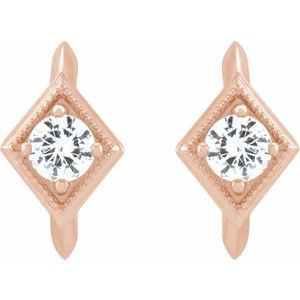 14K Rose Gold Natural White Sapphire Geometric 13.58 mm Hoop Earrings