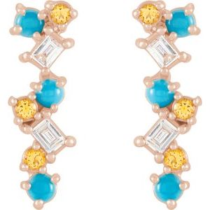 14K Rose Gold Natural Turquoise, Natural Honey Topaz & 1/10 CTW Natural Diamond Scattered Bar Earrings – image 2