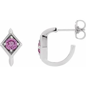Platinum Natural Pink Sapphire Geometric 13.58 mm Hoop Earrings