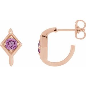 14K Rose Gold Natural Pink Sapphire Geometric 13.58 mm Hoop Earrings