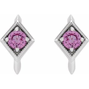Platinum Natural Pink Sapphire Geometric 13.58 mm Hoop Earrings – image 2
