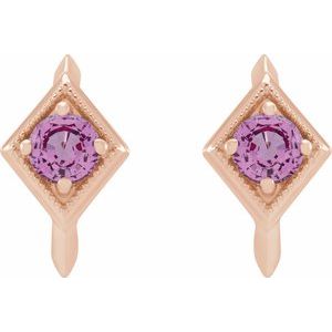 14K Rose Gold Natural Pink Sapphire Geometric 13.58 mm Hoop Earrings – image 2