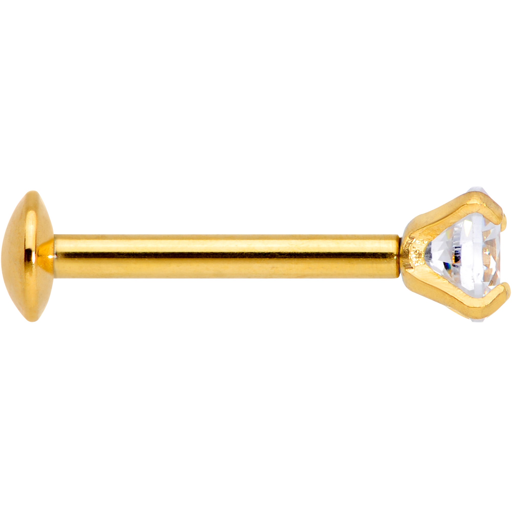 18G 5/16 CZ Gem Gold PVD 3mm Threadless Push In Labret Tragus