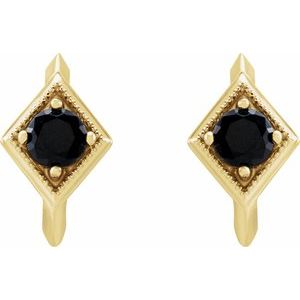 14K Yellow Gold Natural Black Onyx Geometric 13.58 mm Hoop Earrings – image 2