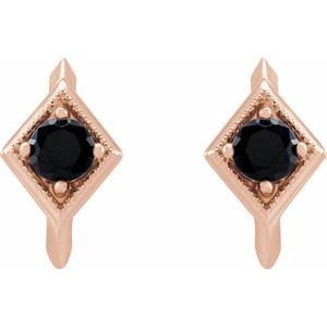 14K Rose Gold Natural Black Onyx Geometric 13.58 mm Hoop Earrings