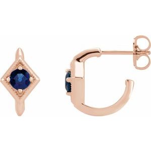 14K Rose Gold Natural Blue Sapphire Geometric 13.58 mm Hoop Earrings
