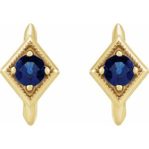 14K Yellow Gold Natural Blue Sapphire Geometric 13.58 mm Hoop Earrings – image 2