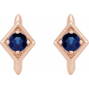 14K Rose Gold Natural Blue Sapphire Geometric 13.58 mm Hoop Earrings – image 2