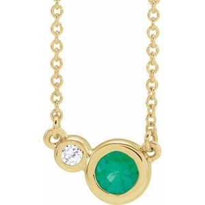 14K Yellow Gold Natural Emerald & .02 CTW Natural Diamond 18" Necklace
