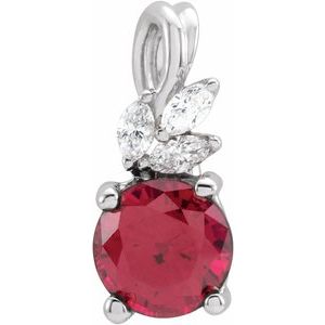 Sterling Silver Lab-Grown Ruby & 1/10 CTW Natural Diamond Pendant
