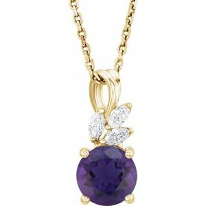 14K Yellow Gold Natural Amethyst & 1/10 CTW Natural Diamond 16-18" Necklace
