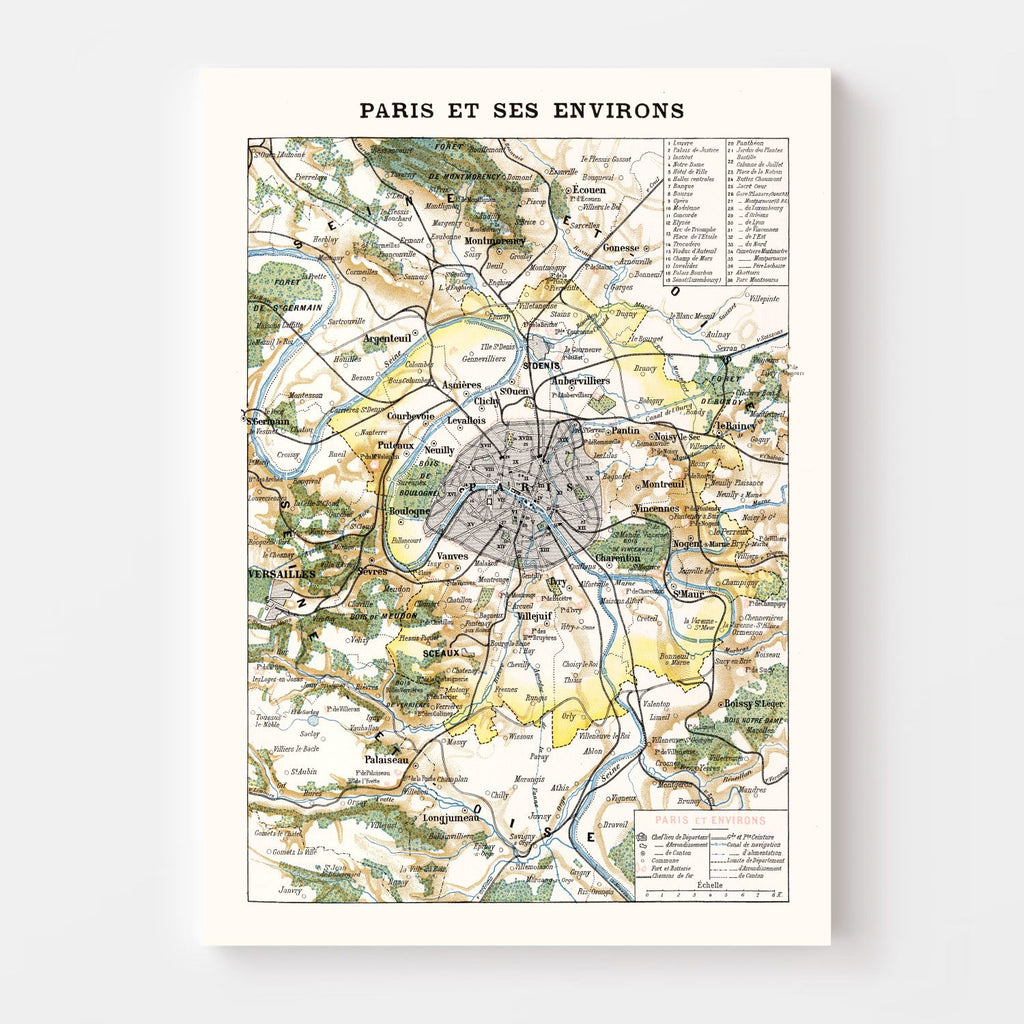 Vintage Map of Paris, France 1900
