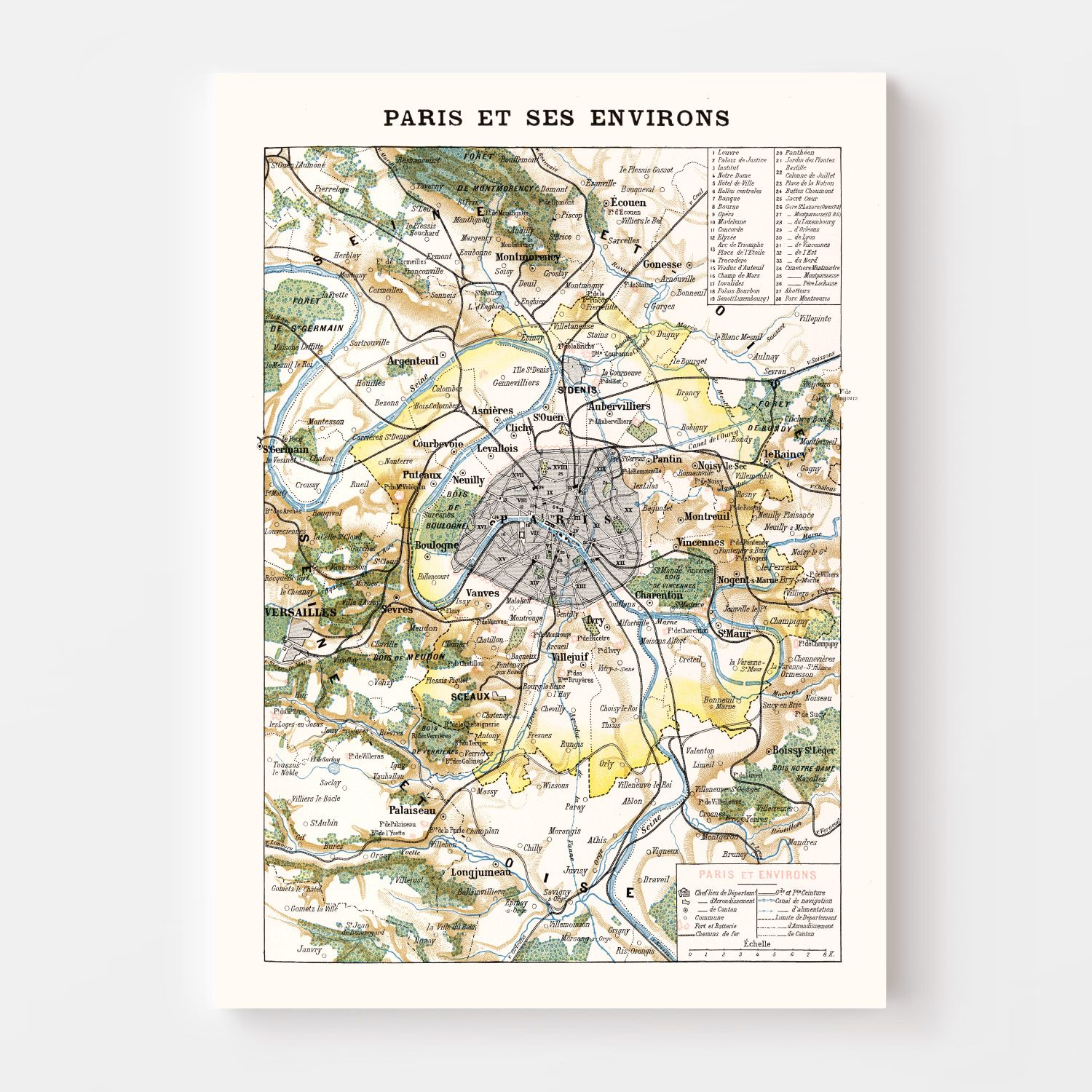 Vintage Map of Paris, France 1900