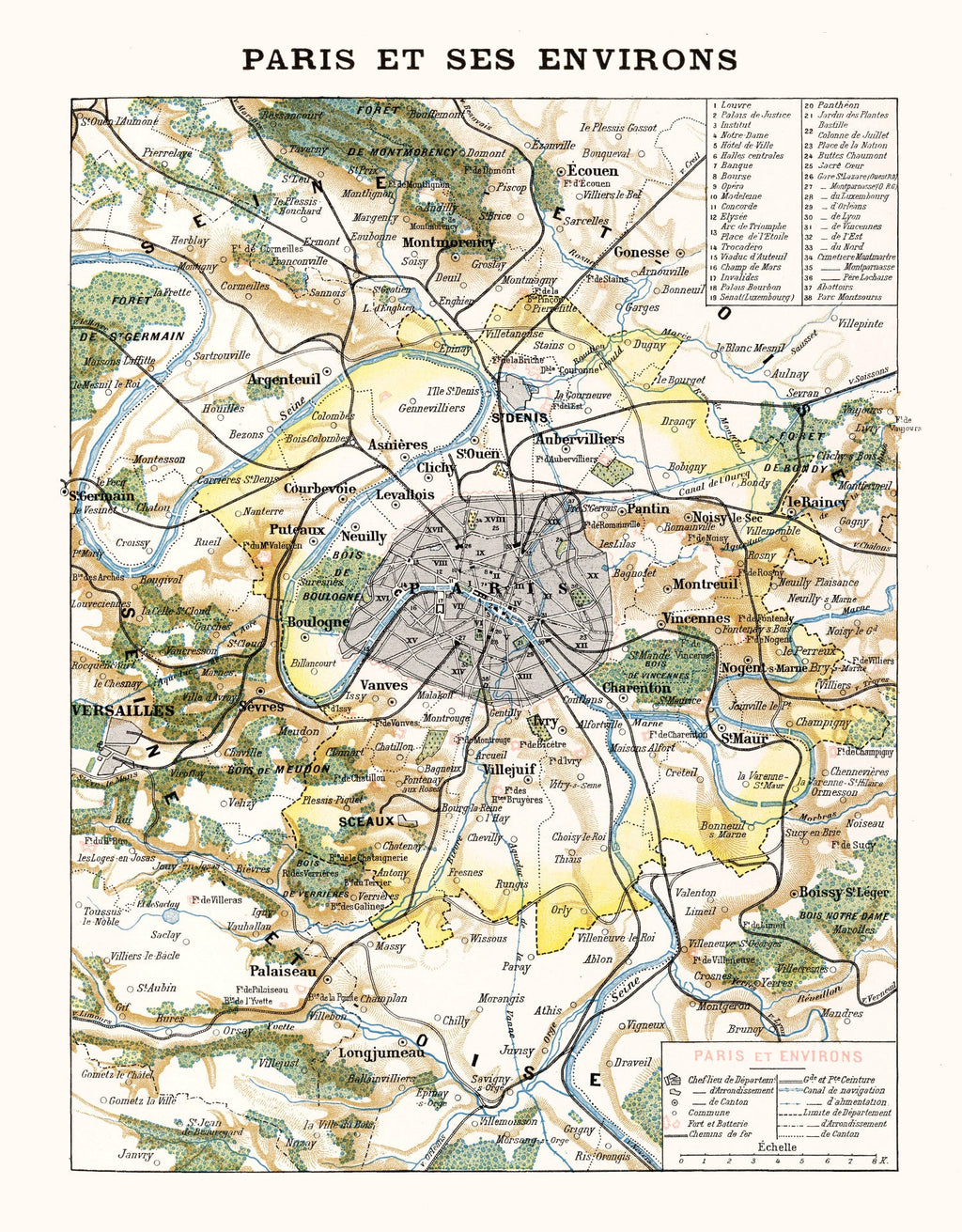 Vintage Map of Paris, France 1900