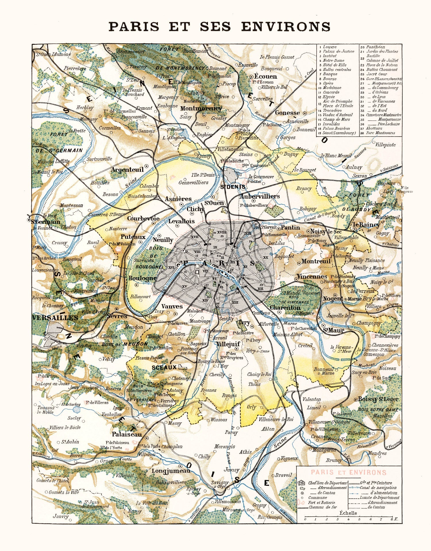 Vintage Map of Paris, France 1900