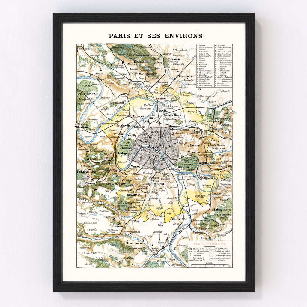 Vintage Map of Paris, France 1900