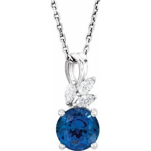 Platinum Lab-Grown Blue Sapphire & 1/10 CTW Natural Diamond 16-18" Necklace