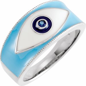 14K White Gold Natural Blue Sapphire Evil Eye Ring