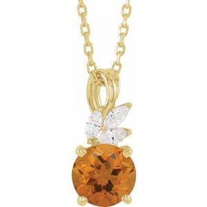 14K Yellow Gold Natural Citrine & 1/10 CTW Natural Diamond 16-18" Necklace