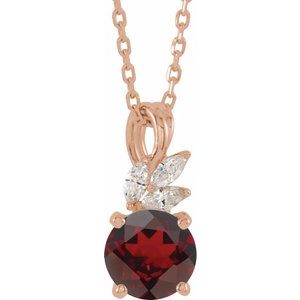 14K Rose Gold Natural Mozambique Garnet & 1/10 CTW Natural Diamond 16-18" Necklace