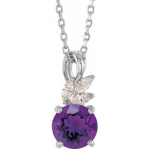 14K White Gold Natural Amethyst & 1/10 CTW Natural Diamond 16-18" Necklace