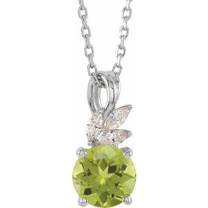 Sterling Silver Natural Peridot & 1/10 CTW Natural Diamond 16-18" Necklace