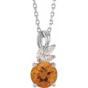 Sterling Silver Natural Citrine & 1/10 CTW Natural Diamond 16-18" Necklace