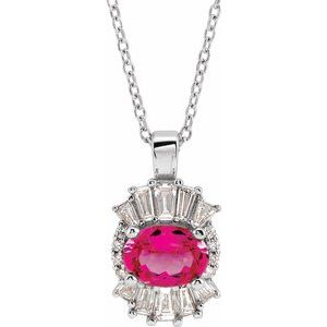 14K White Gold Natural Pink Tourmaline & 1/3 CTW Natural Diamond 16-18" Necklace