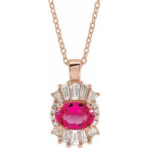 14K Rose Gold Natural Pink Tourmaline & 1/3 CTW Natural Diamond 16-18" Necklace