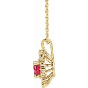 14K Yellow Gold Natural Pink Tourmaline & 1/3 CTW Diamond 16-18" Necklace