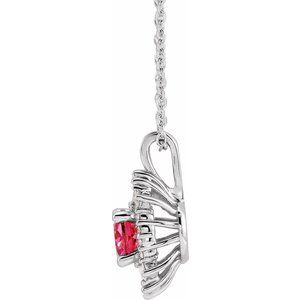 Sterling Silver Natural Pink Tourmaline & 1/3 CTW Natural Diamond 16-18" Necklace
