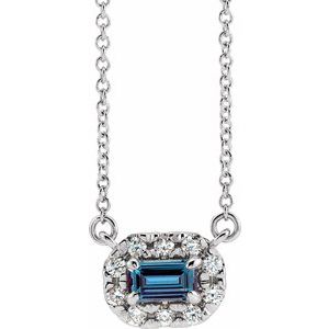 Platinum 5x3 mm Lab-Grown Alexandrite & 1/8 CTW Natural Diamond Halo-Style 16" Necklace