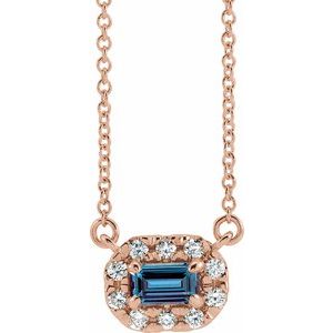 14K Rose Gold 5x3 mm Lab-Grown Alexandrite & 1/8 CTW Natural Diamond Halo-Style 16" Necklace