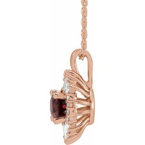 14K Rose Gold Natural Mozambique Garnet & 1/3 CTW Natural Diamond 16-18" Necklace