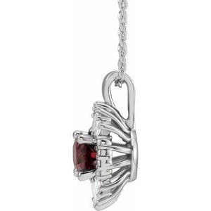 Sterling Silver Natural Mozambique Garnet & 1/3 CTW Natural Diamond 16-18" Necklace