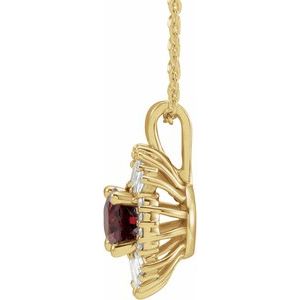 14K Yellow Gold Natural Mozambique Garnet & 1/3 CTW Natural Diamond 16-18" Necklace
