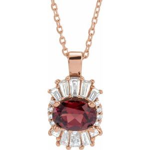 14K Rose Gold Natural Mozambique Garnet & 1/3 CTW Natural Diamond 16-18" Necklace