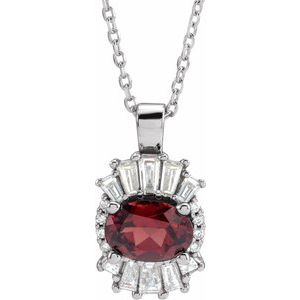 Sterling Silver Natural Mozambique Garnet & 1/3 CTW Natural Diamond 16-18" Necklace