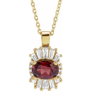 14K Yellow Gold Natural Mozambique Garnet & 1/3 CTW Natural Diamond 16-18" Necklace