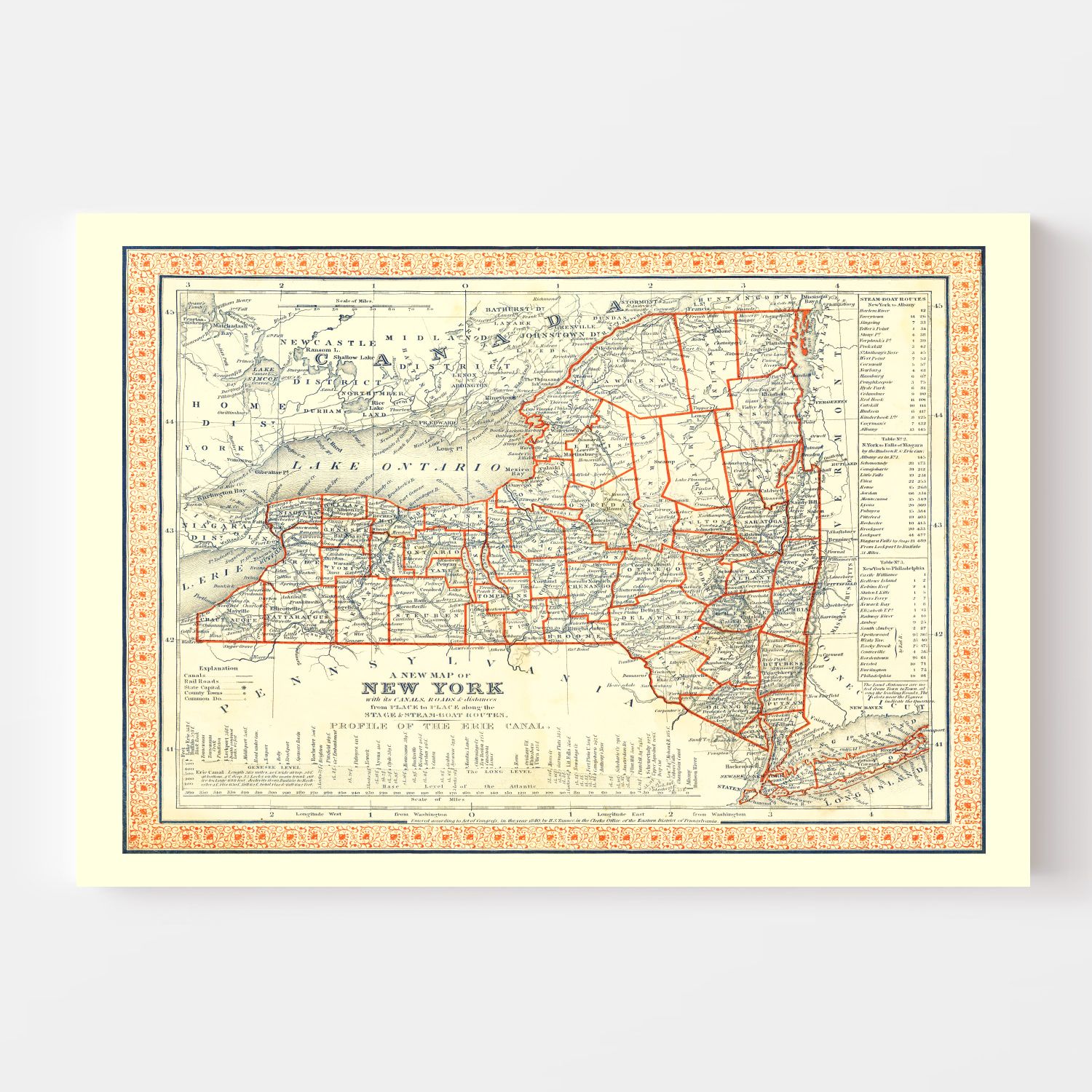 Vintage Map of New York 1846