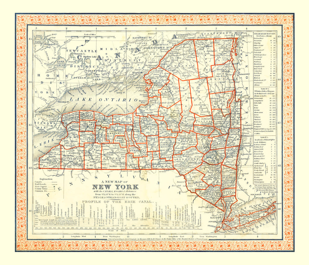 Vintage Map of New York 1846