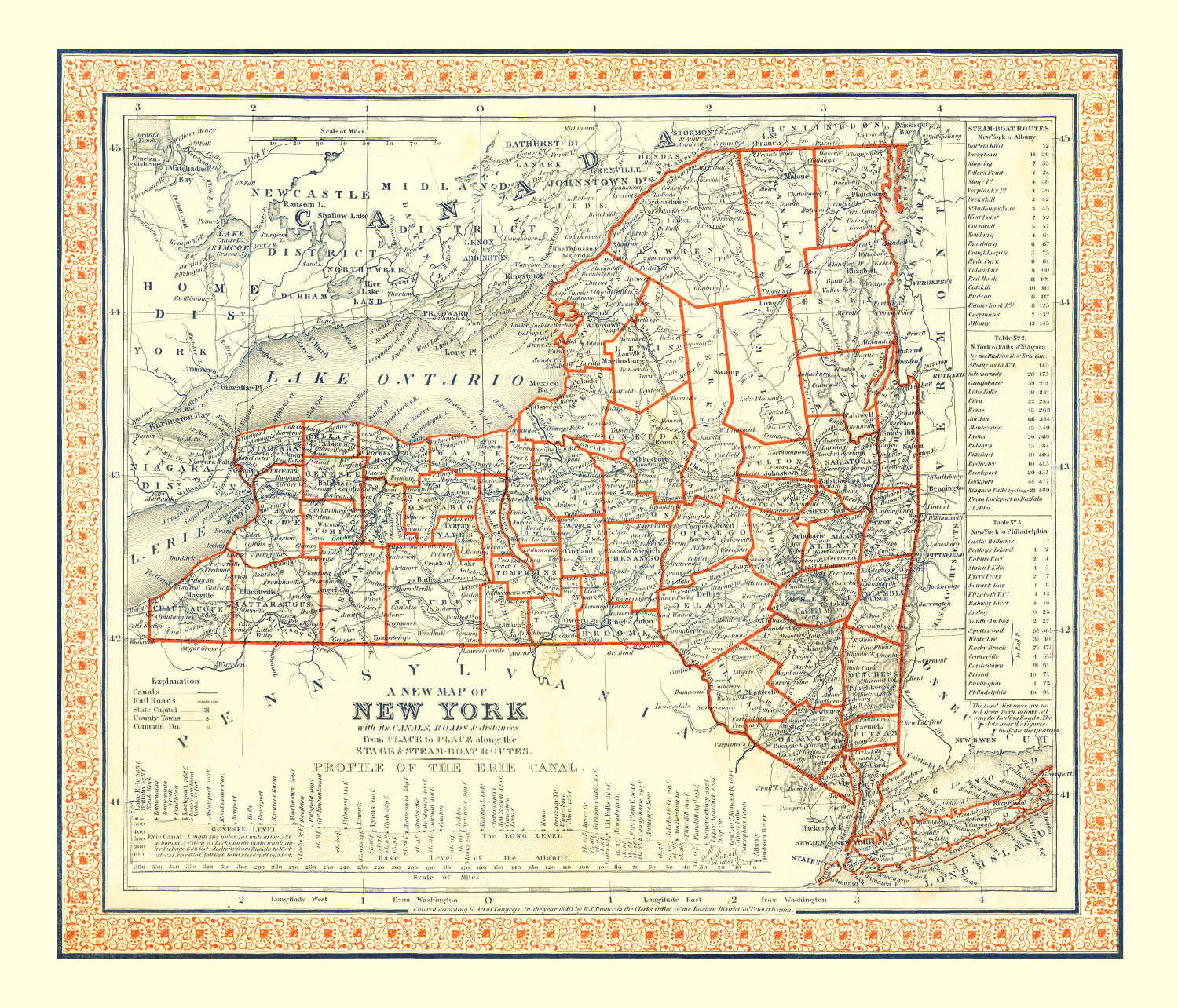 Vintage Map of New York 1846